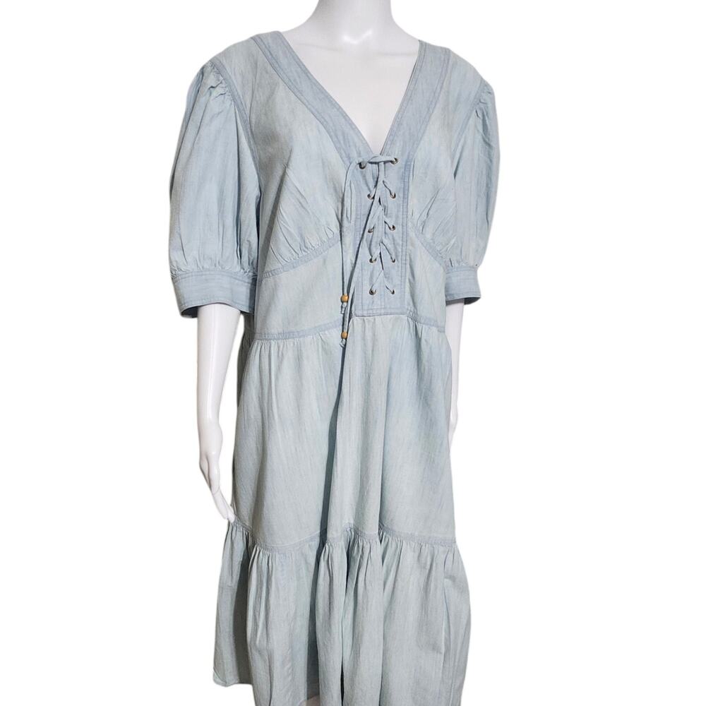 Lauren Ralph Lauren Black Label Chambray Puff-Sleeve Dress Plus Size 18W Pockets - Picture 8 of 15